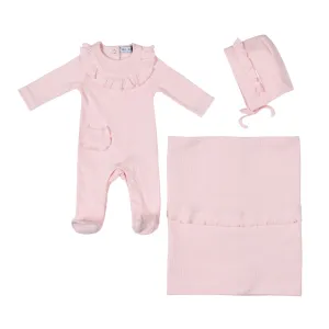 Emilia | Baby Girls Pink Ribbed Cotton Babygrow Set (3) Babykids_Bebe-Sweeny