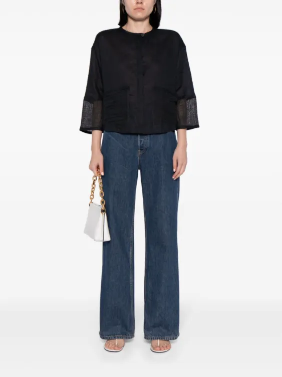 Emporio Armani pure linen crew-neck shirt with brushed details
