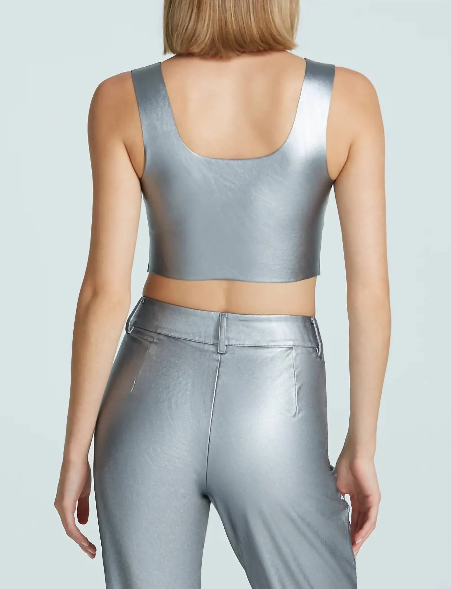 Faux Leather Squareneck Crop Top In Platinum