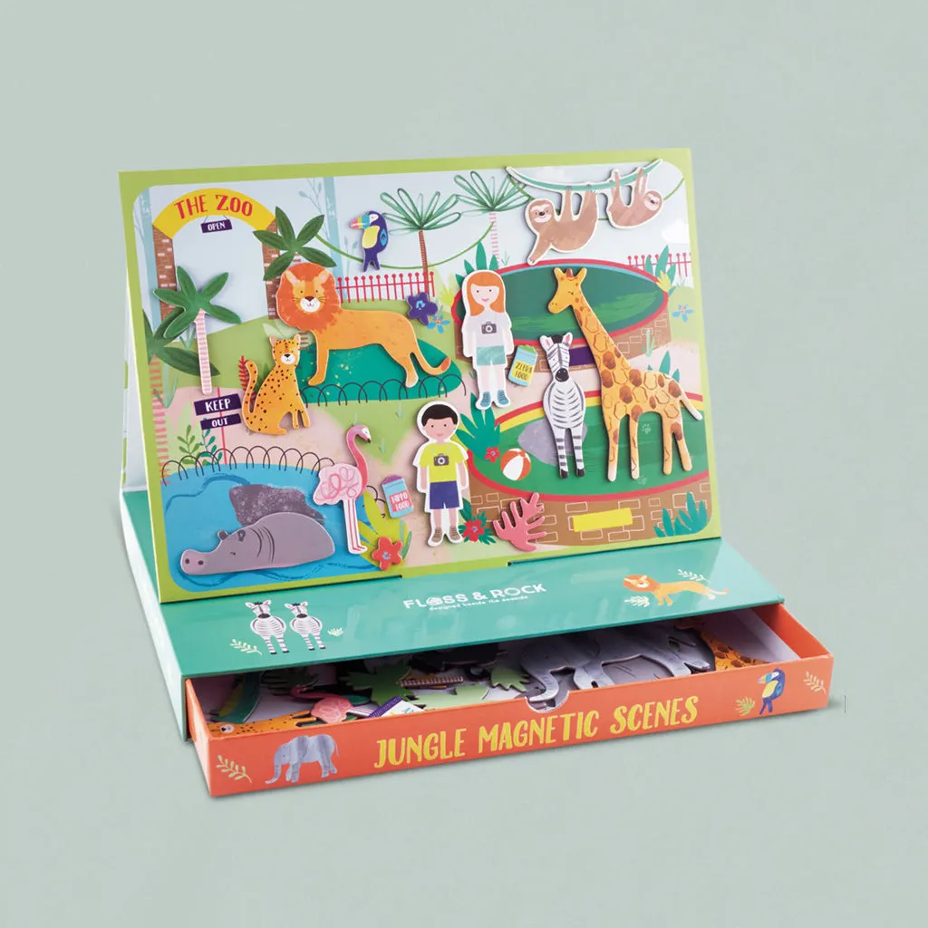 Floss & Rock Magnetic Play Scenes, Jungle with Jellycat Bashful Lion Gift Set