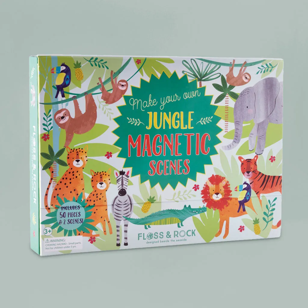 Floss & Rock Magnetic Play Scenes, Jungle with Jellycat Bashful Lion Gift Set