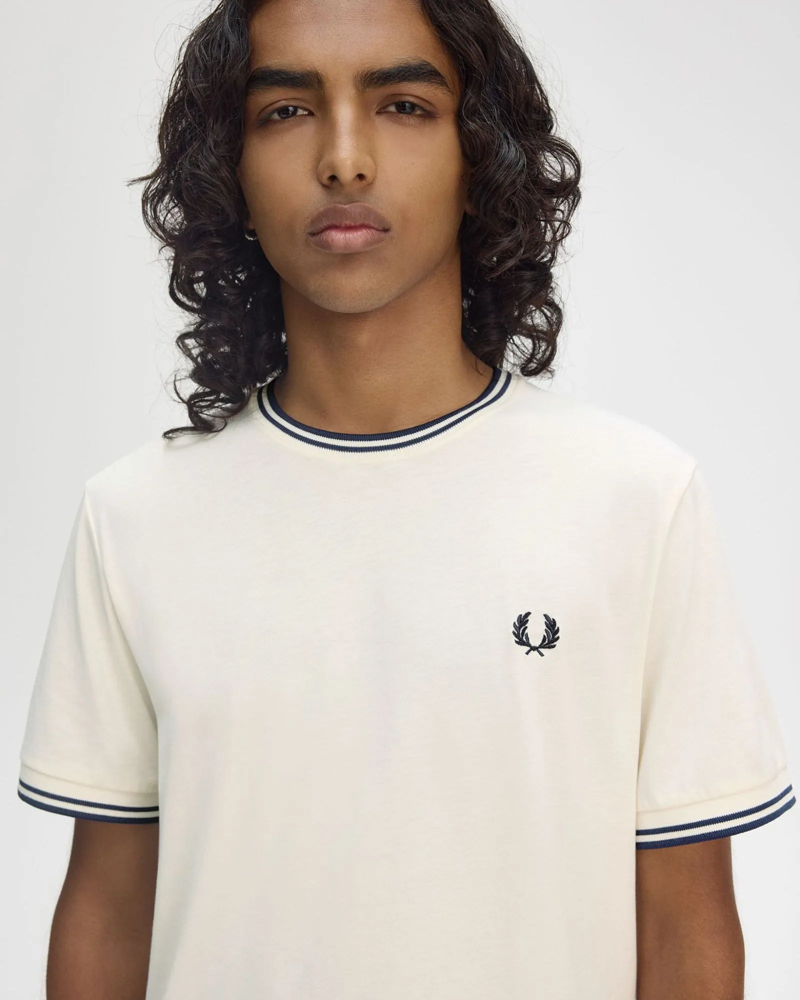 Fred Perry Twin Tipped T Shirt - Ecru / Tennis Blue