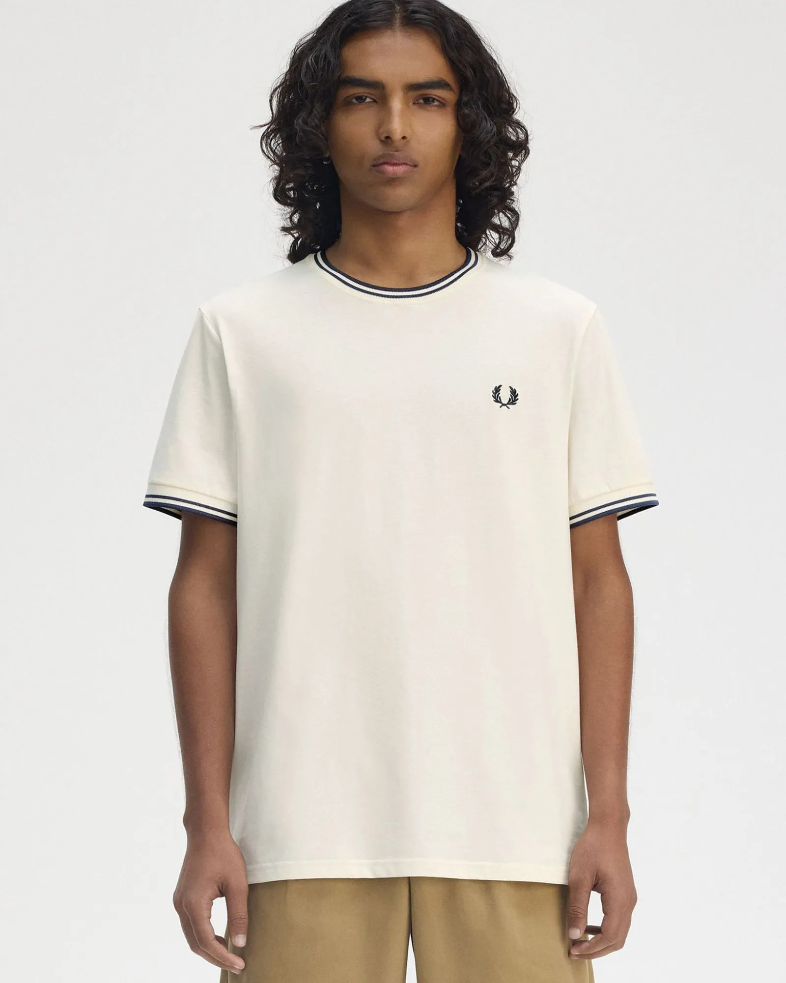 Fred Perry Twin Tipped T Shirt - Ecru / Tennis Blue