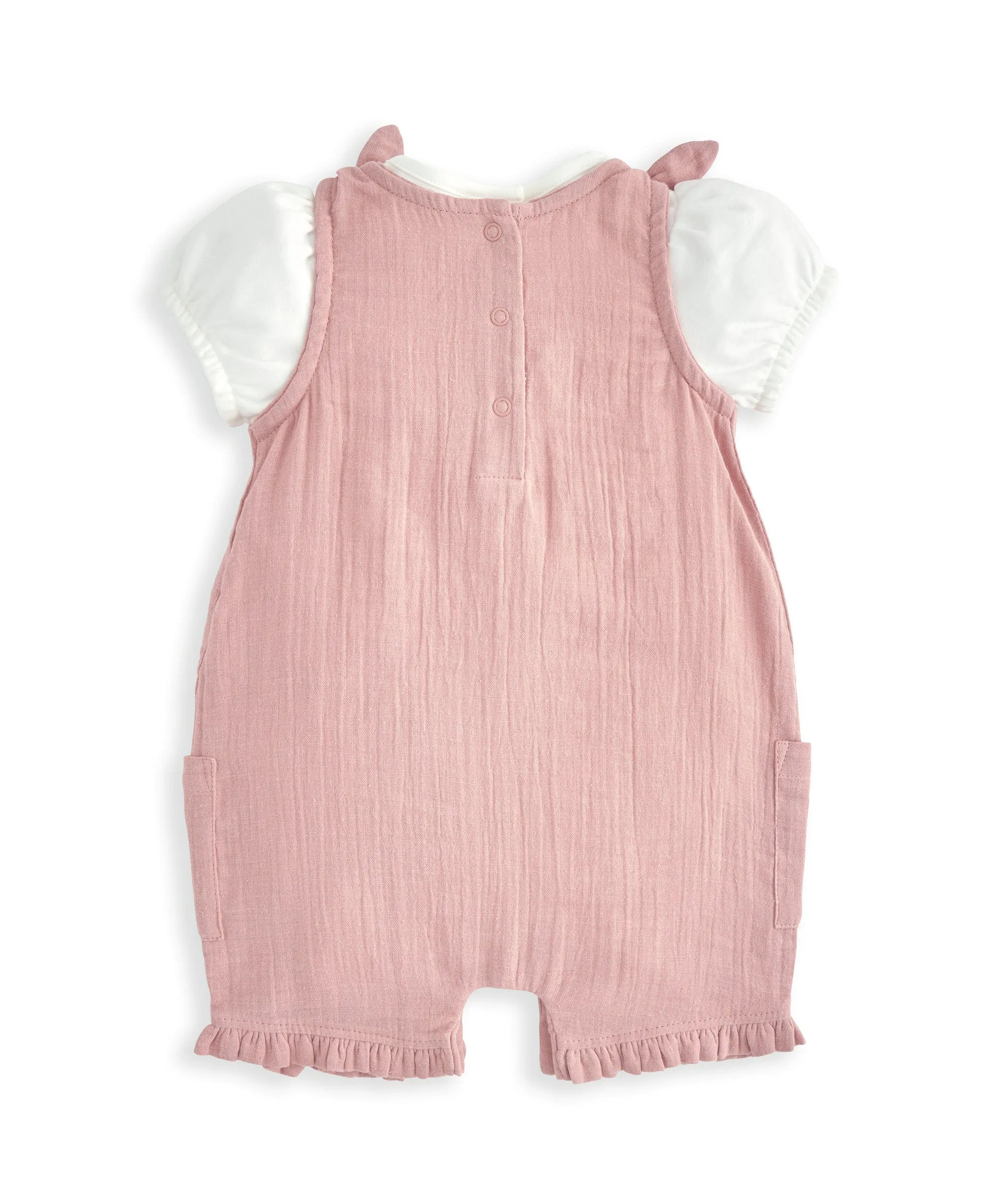 Frill Cuff Bodysuit & Embroidered Romper Set (2 Pieces)