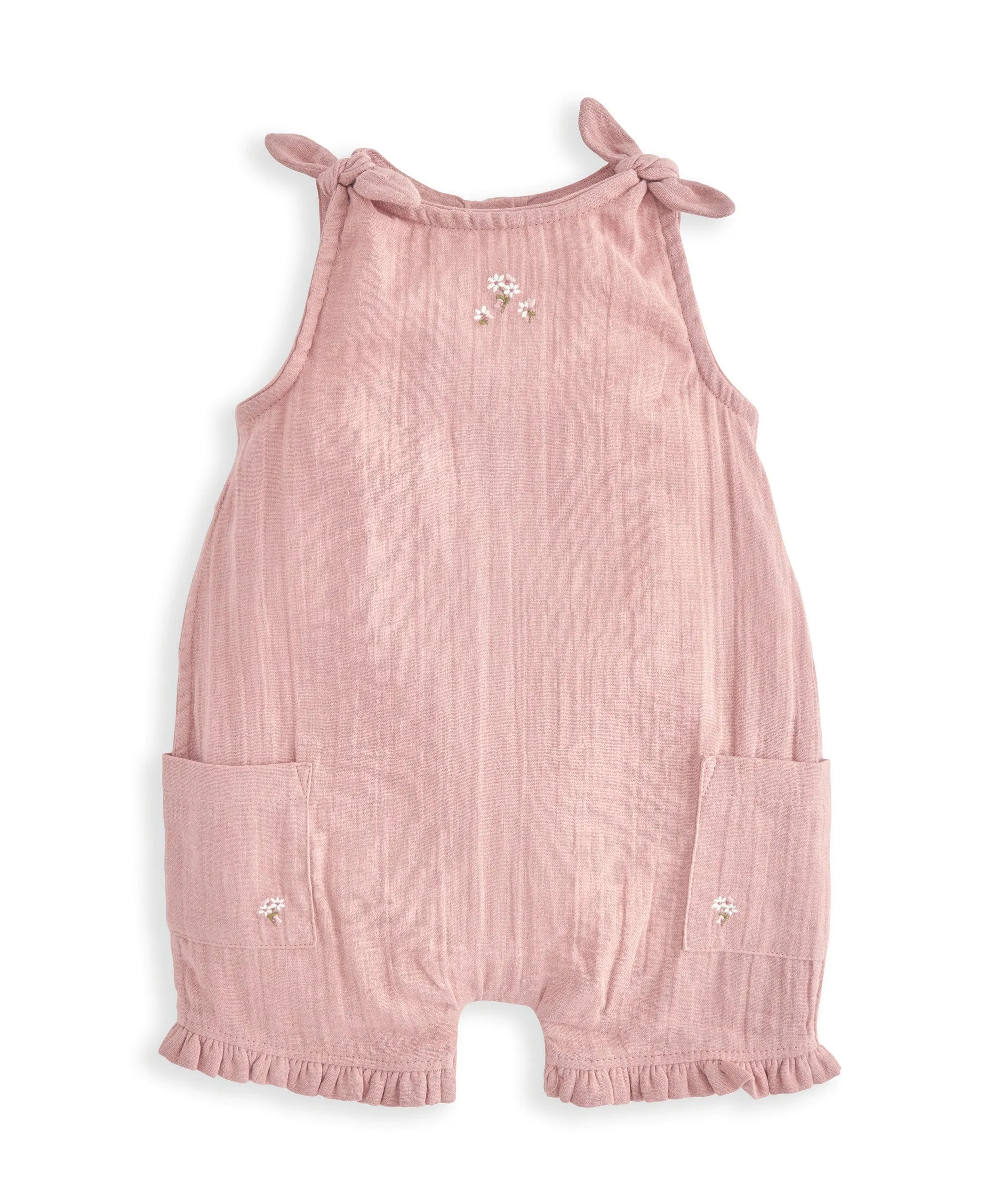 Frill Cuff Bodysuit & Embroidered Romper Set (2 Pieces)