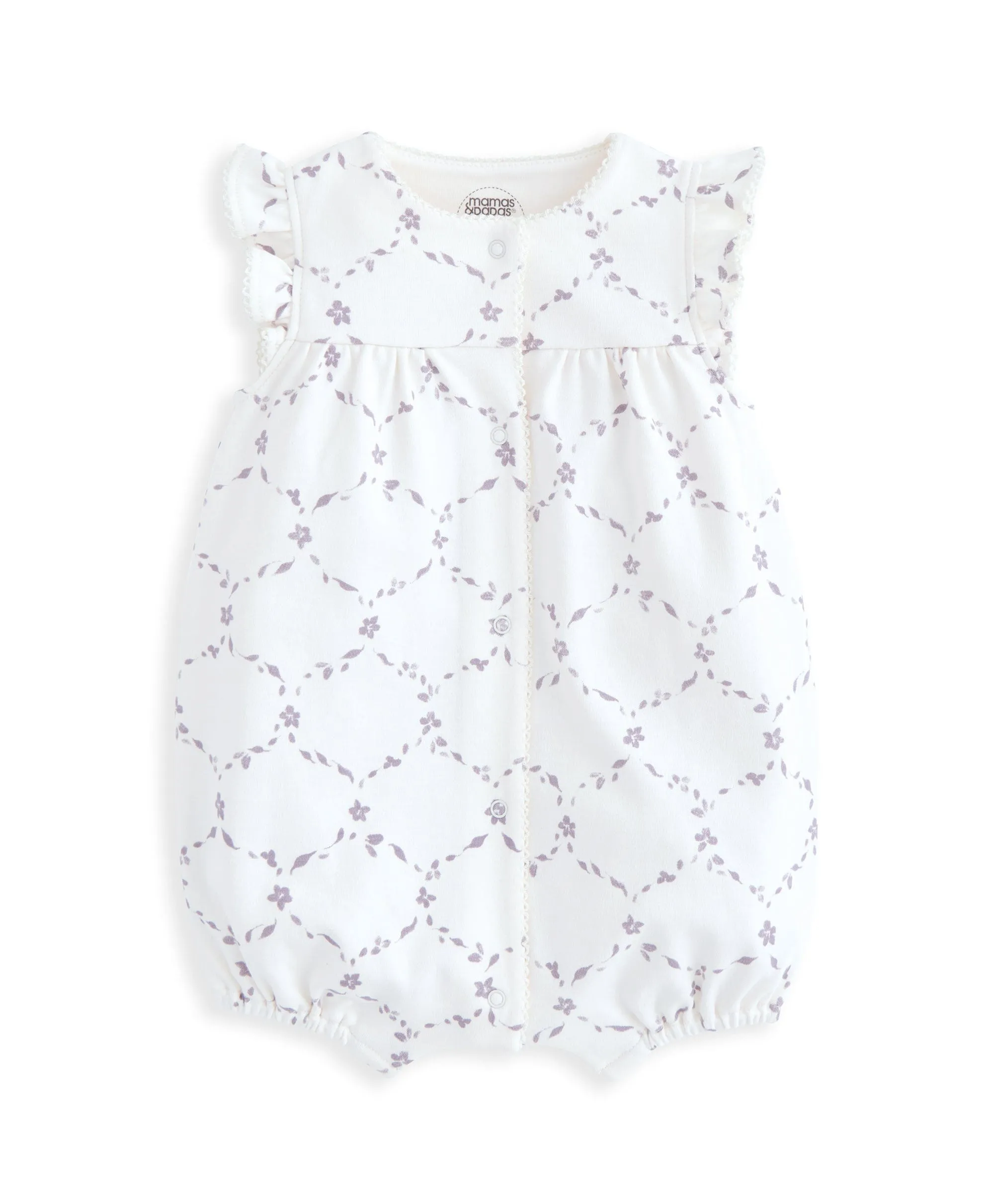 Frill Short Sleeve Romper - Trellis Print