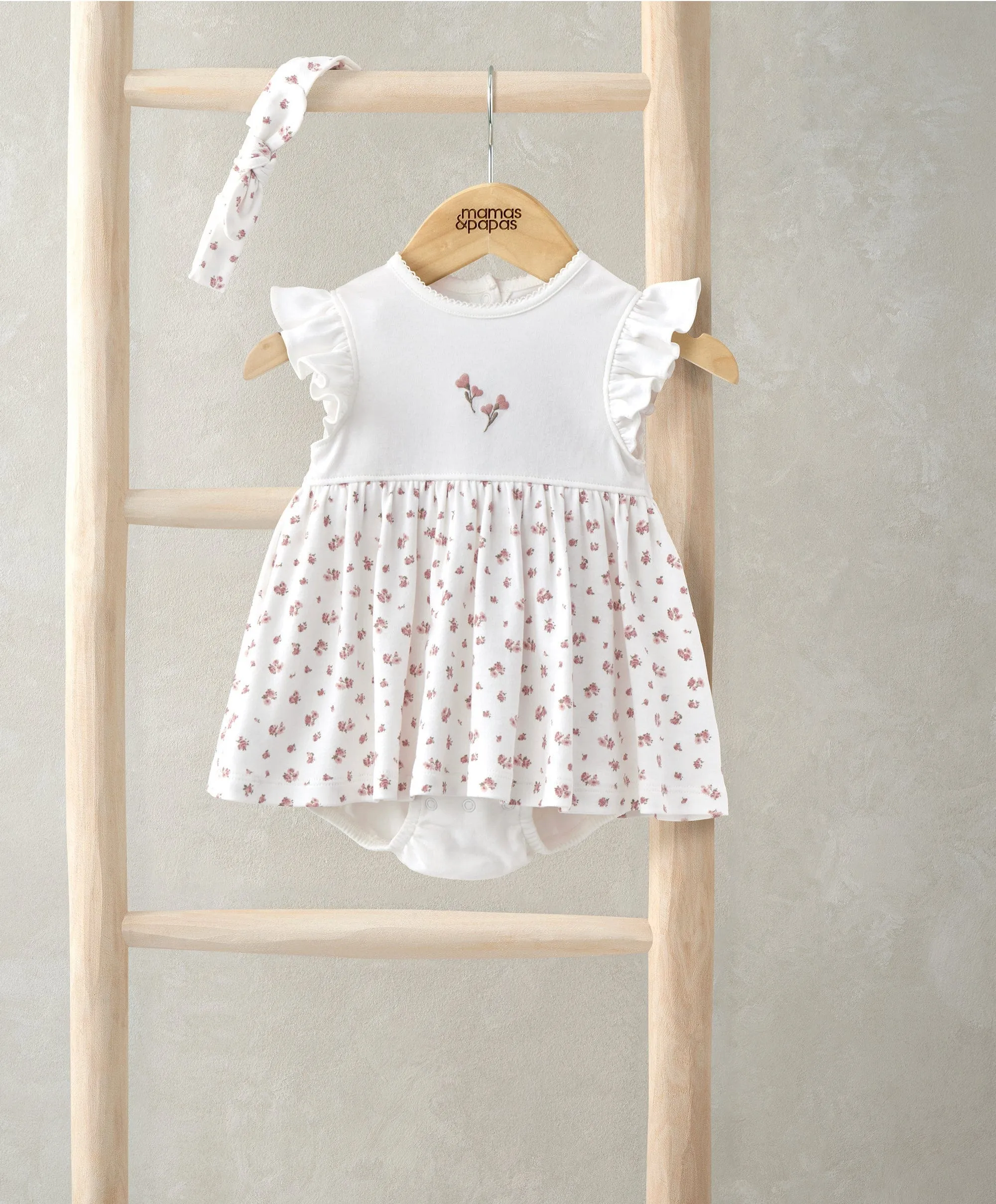 Frill Sleeve Dress & Bow Headband Set (2 Pieces) - Ditsy Rose Print Babykids Mamas & Papas