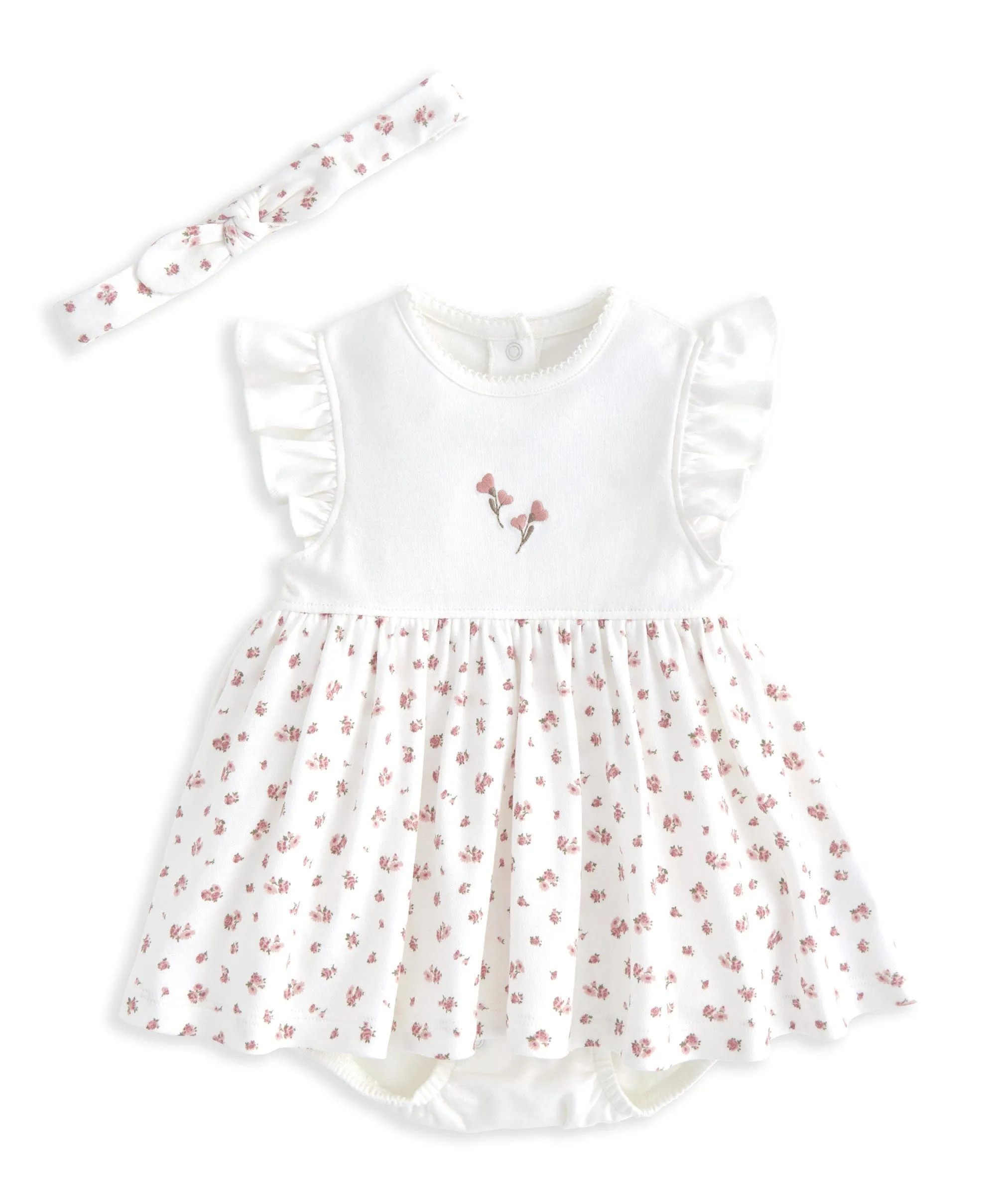 Frill Sleeve Dress & Bow Headband Set (2 Pieces) - Ditsy Rose Print Babykids Mamas & Papas
