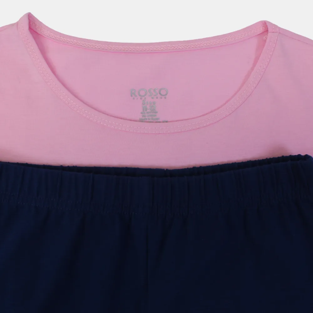 Girls Cotton Pajama Set in Pink/Black
