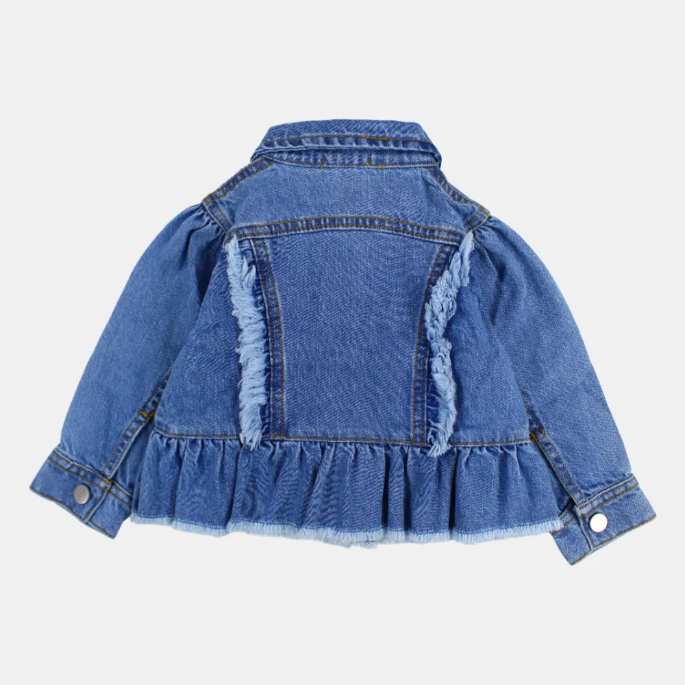 Girls Long-Sleeved Ruffled Denim Jacket