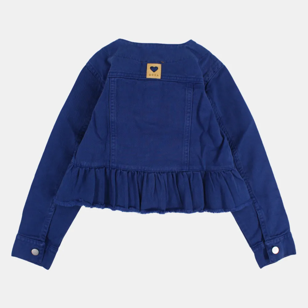 Girls Long-Sleeved Ruffled Indigo Gabardine Jacket