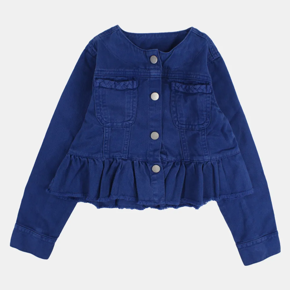 Girls Long-Sleeved Ruffled Indigo Gabardine Jacket