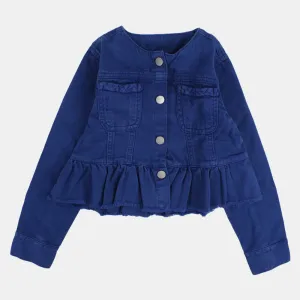 Girls Long-Sleeved Ruffled Indigo Gabardine Jacket