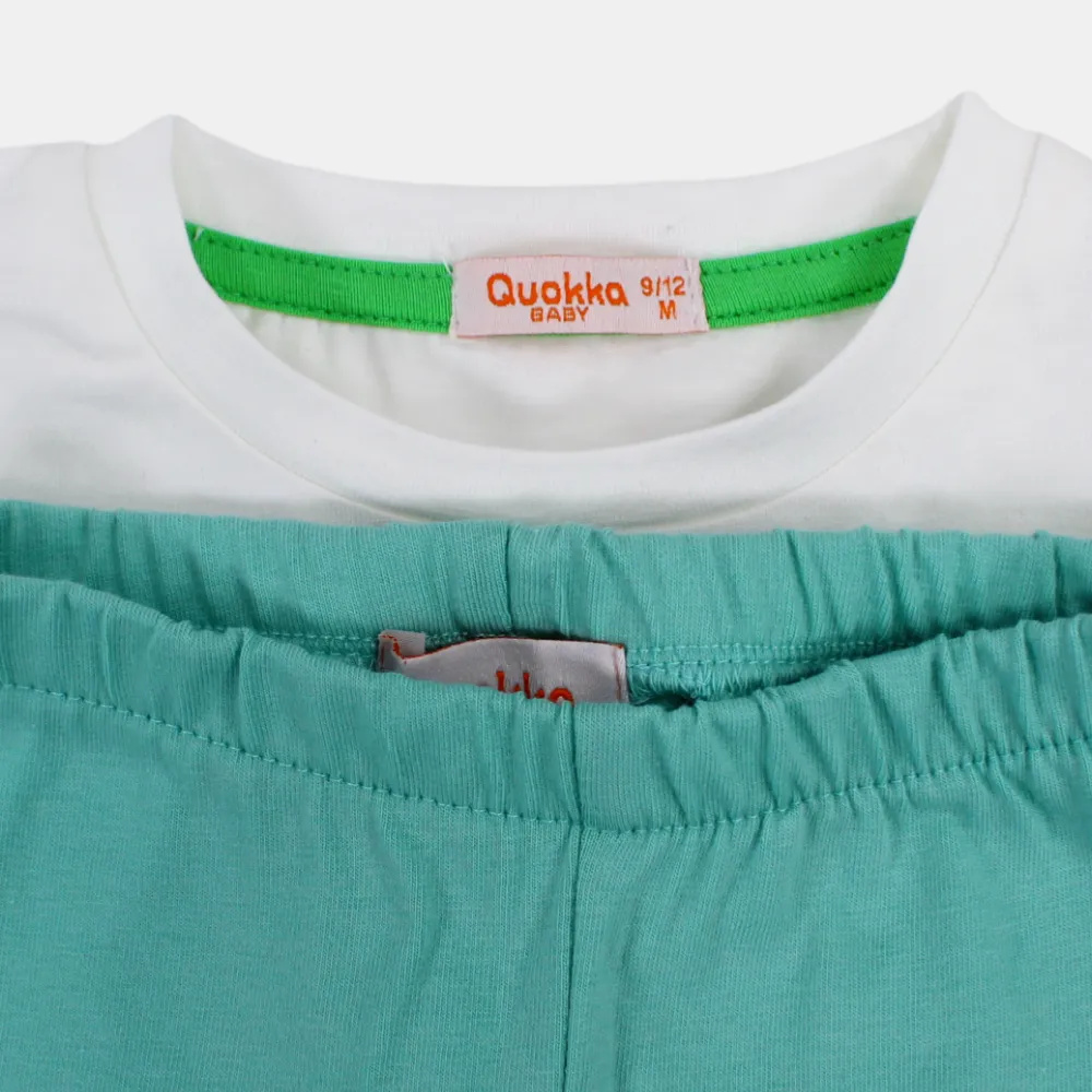 Girls Short-Sleeved Cotton 2-Piece Outfit Set with "Eat Your Greens" Print