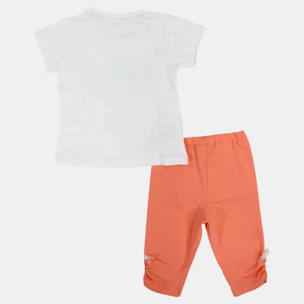 Girls Short-Sleeved Cotton 2-Piece Outfit Set with "Eat Your Greens" Print