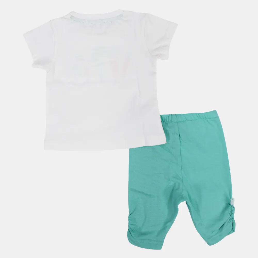 Girls Short-Sleeved Cotton 2-Piece Outfit Set with "Eat Your Greens" Print