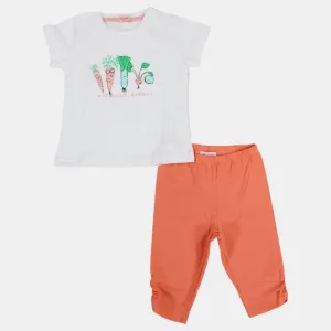 Girls Short-Sleeved Cotton 2-Piece Outfit Set with "Eat Your Greens" Print