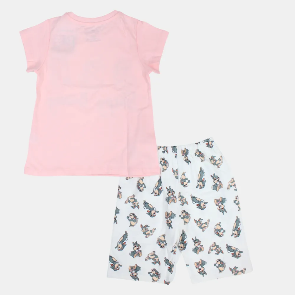 Girls Short-Sleeved Cotton Pajama Set - Sleepy Bunny Design