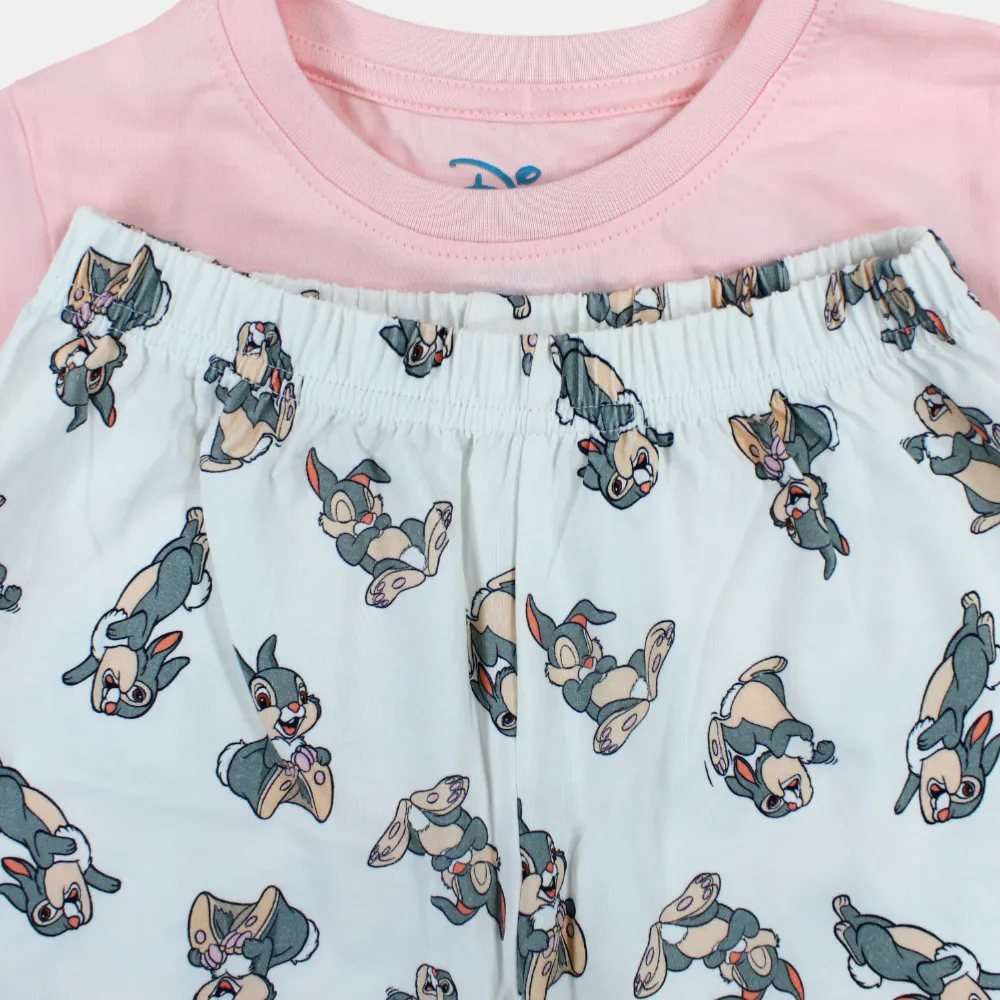 Girls Short-Sleeved Cotton Pajama Set - Sleepy Bunny Design