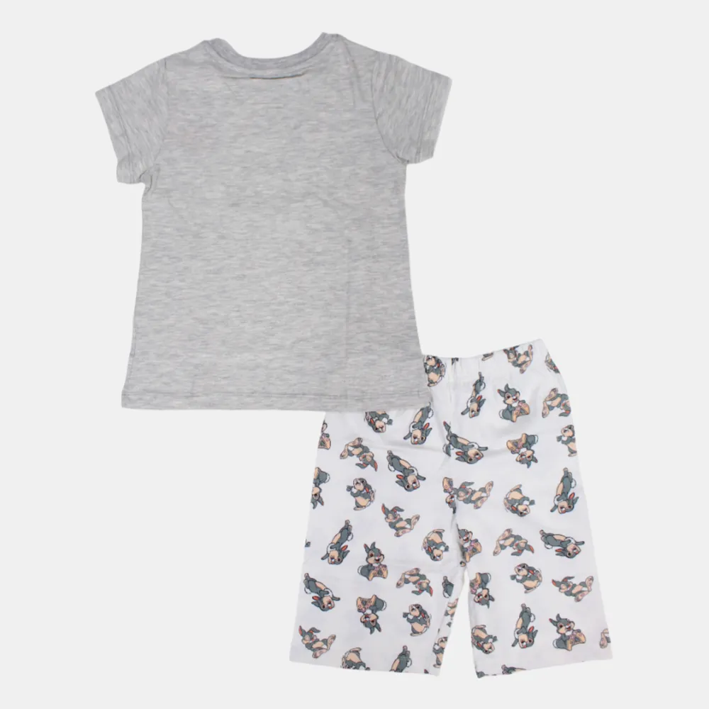 Girls Short-Sleeved Cotton Pajama Set - Sleepy Bunny Design
