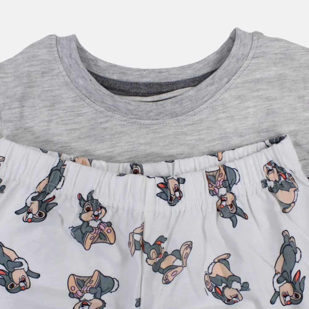 Girls Short-Sleeved Cotton Pajama Set - Sleepy Bunny Design