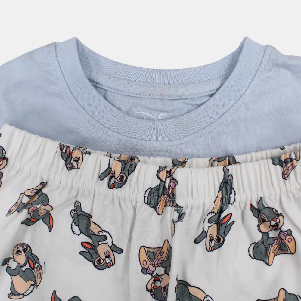Girls Short-Sleeved Cotton Pajama Set - Sleepy Bunny Design