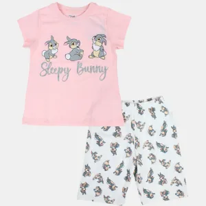 Girls Short-Sleeved Cotton Pajama Set - Sleepy Bunny Design
