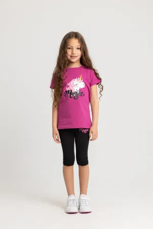 Girls Sleeveless Pajama Set – Fuchsia with Unicorn Print