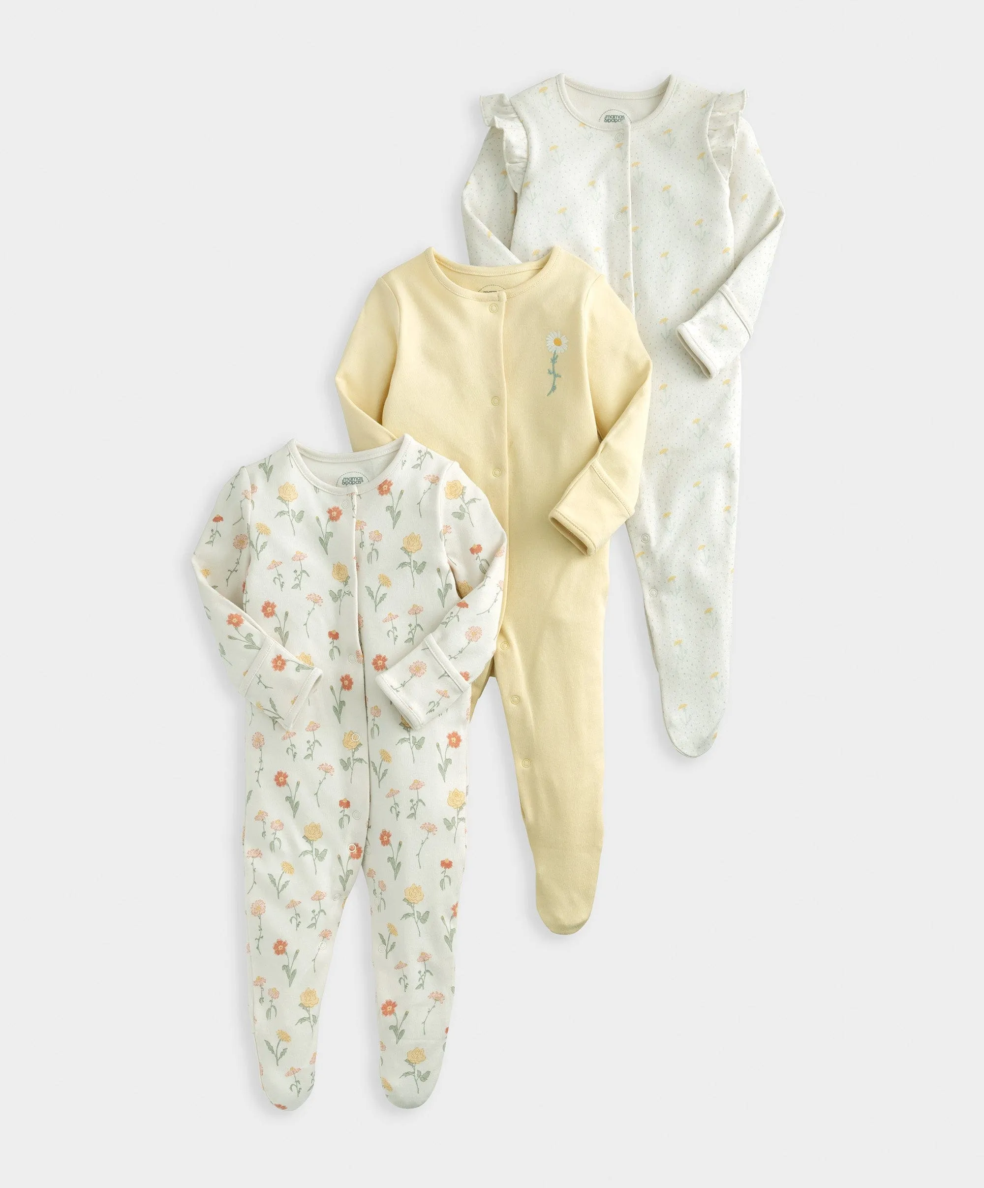 Healing Floral Sleepsuits (Set of 3) Babykids Mamas & Papas