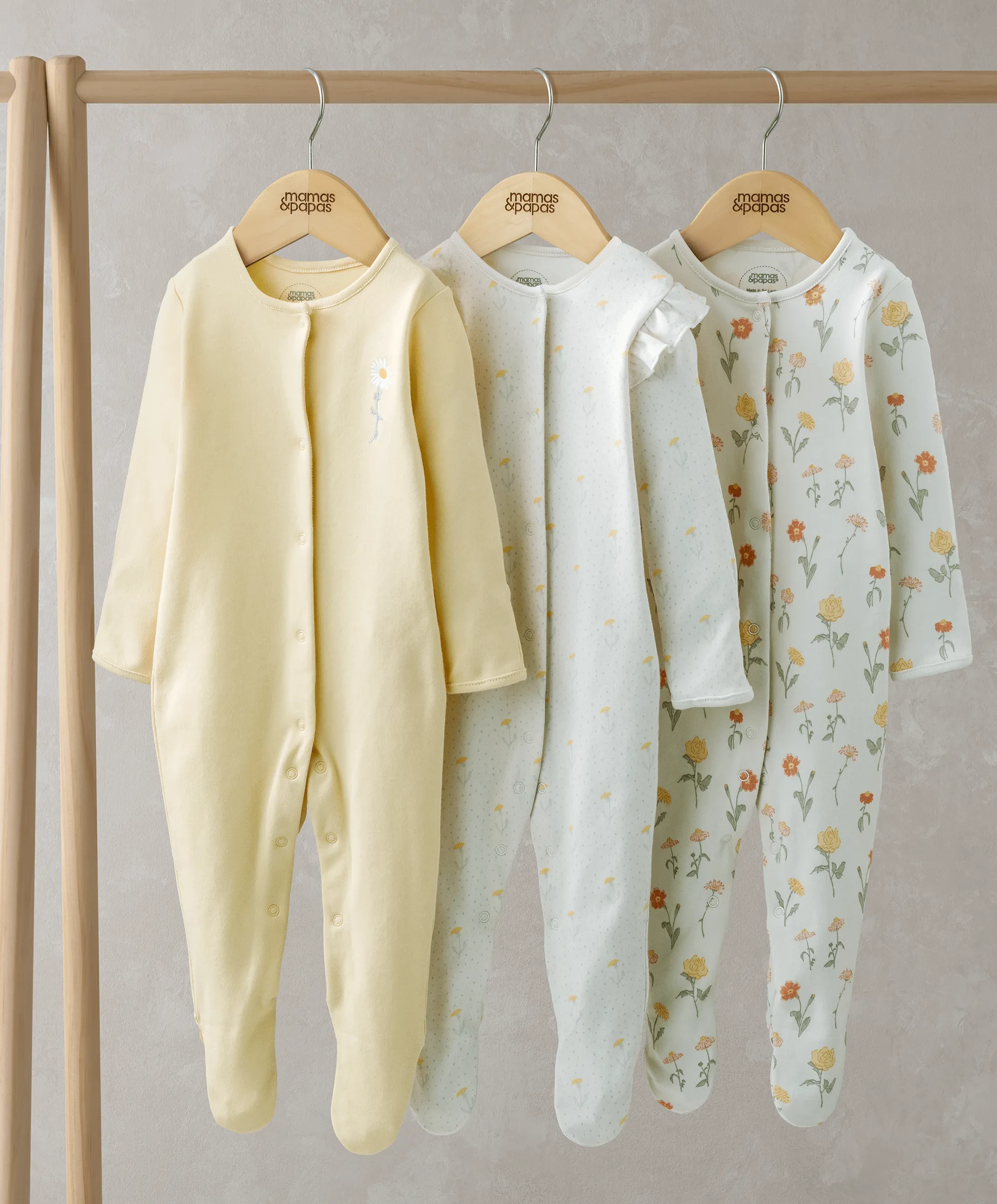 Healing Floral Sleepsuits (Set of 3) Babykids Mamas & Papas