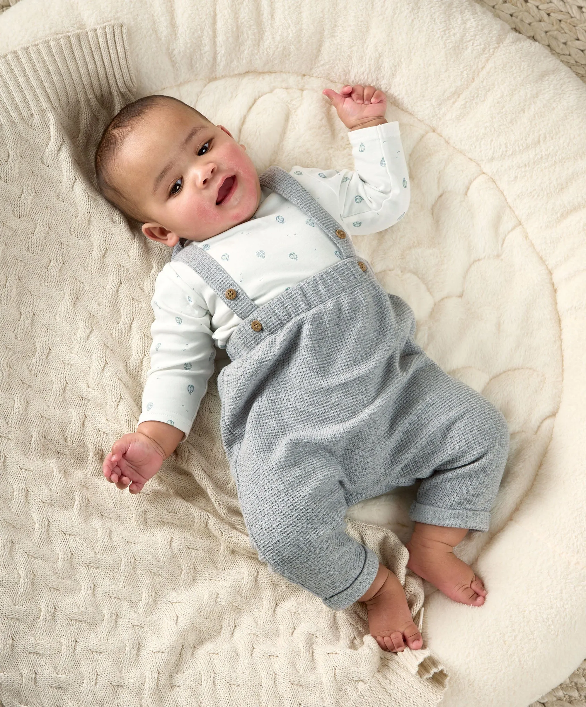 Hot Air Balloon Print Bodysuit & Dungaree Set