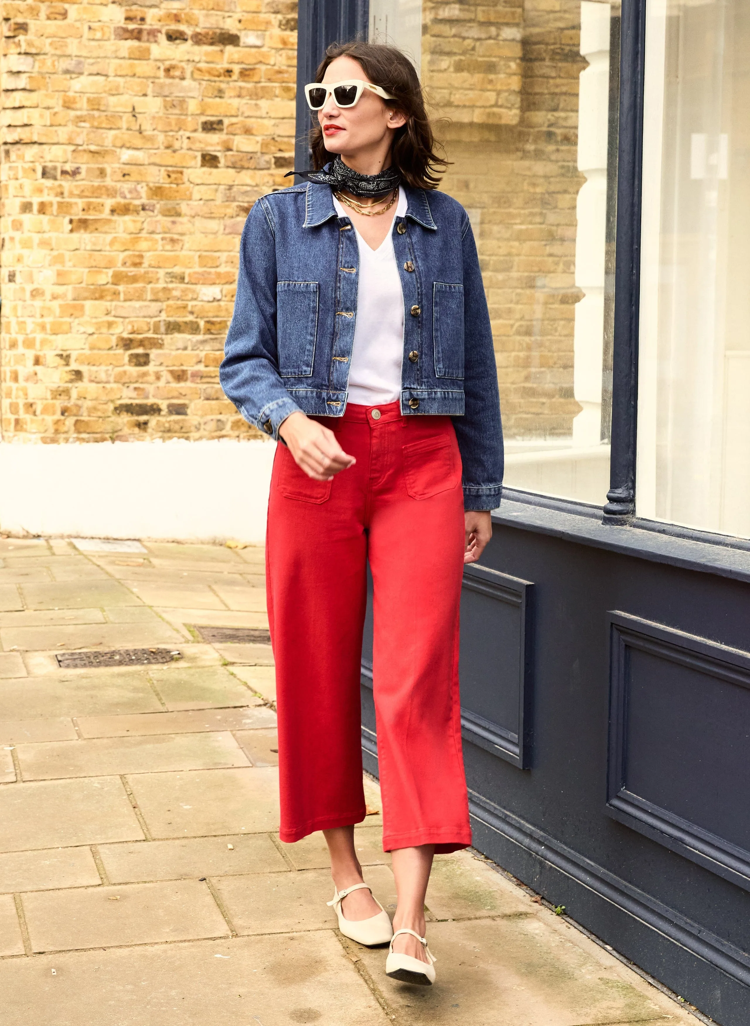 Jena Organic Cotton Stretch Wide Crop Jeans | Crimson Red