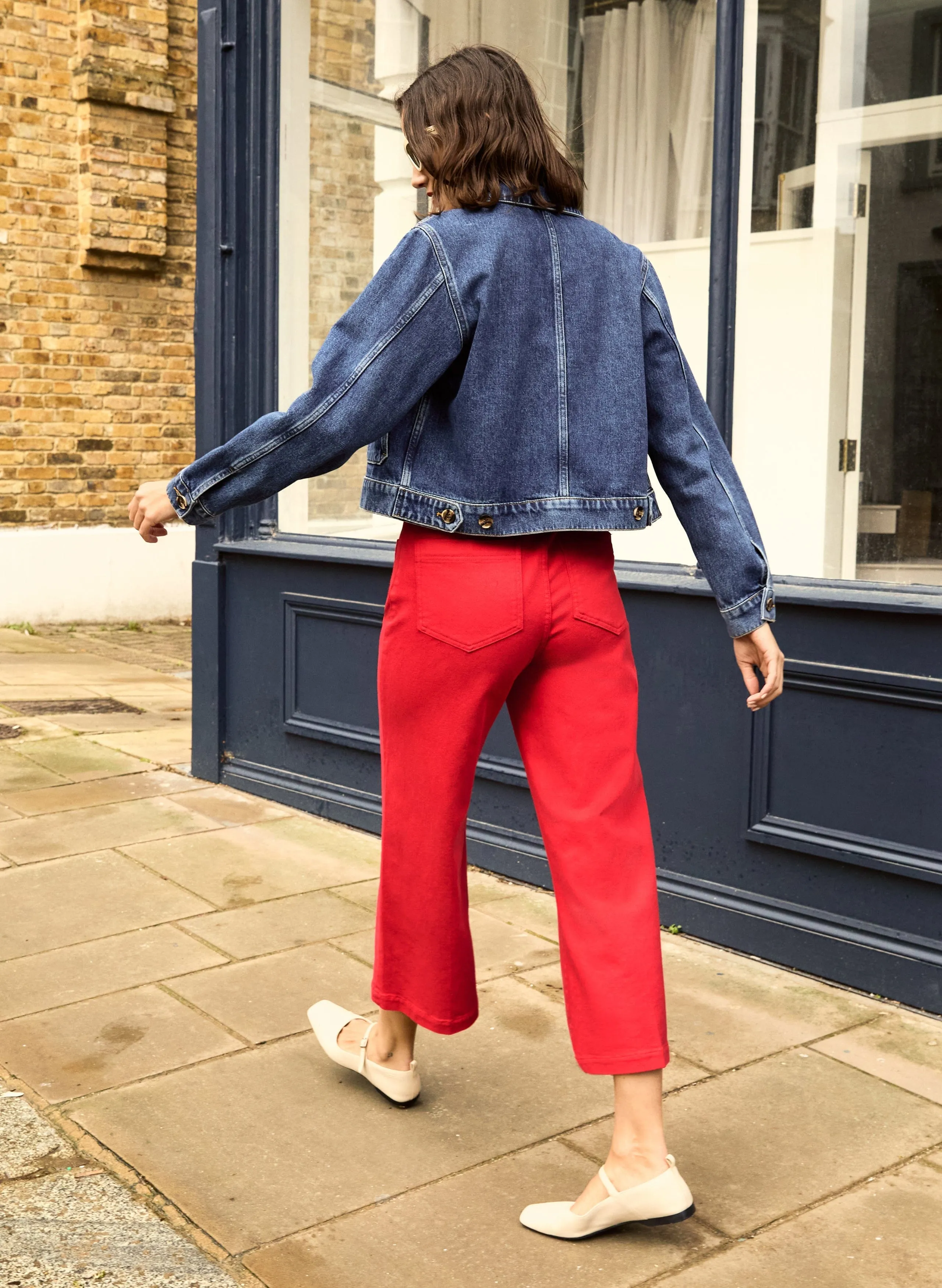 Jena Organic Cotton Stretch Wide Crop Jeans | Crimson Red