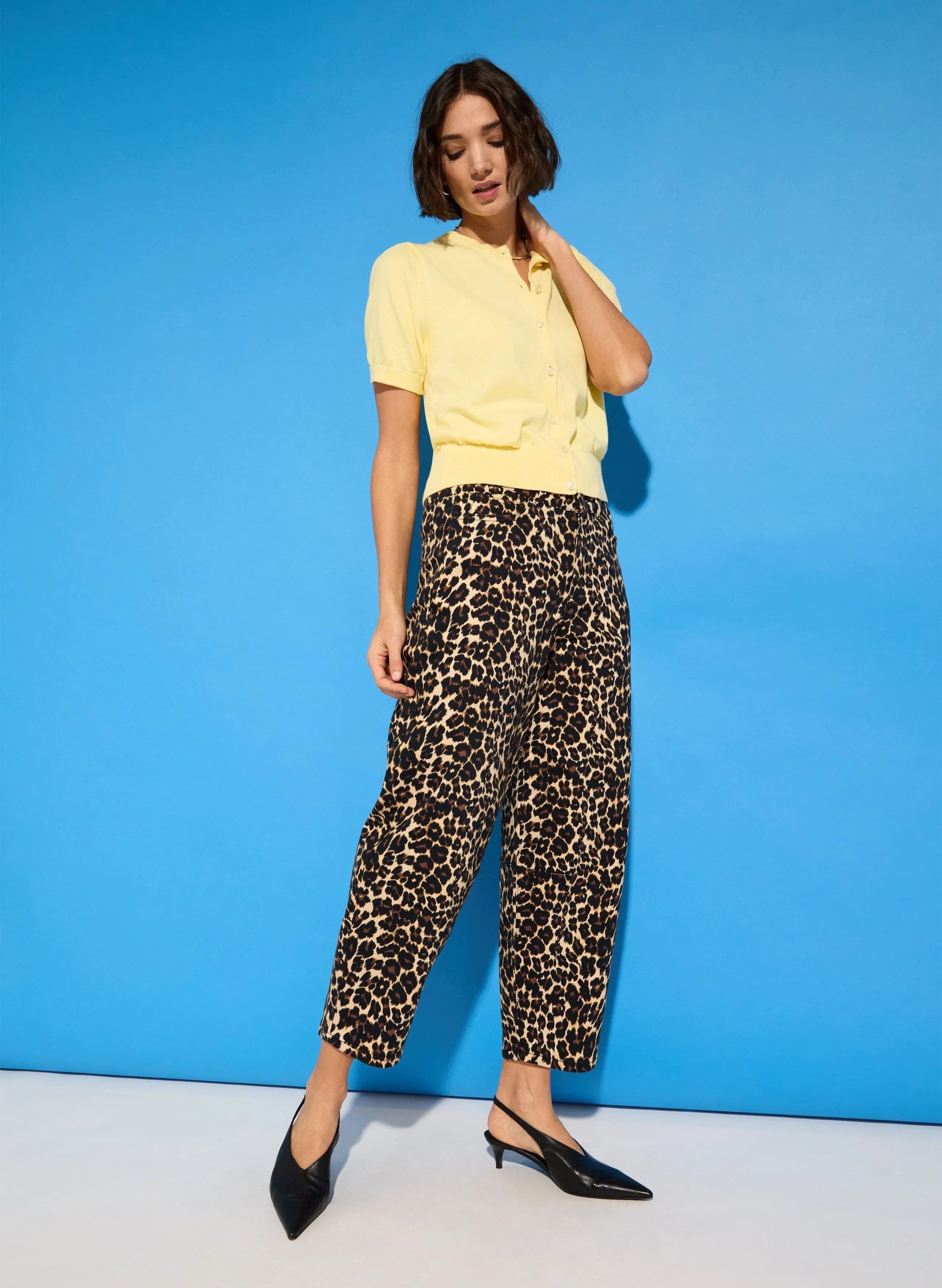 Kelsey Organic Cotton Stretch Denim Printed Barrel Jeans | Brown Leopard