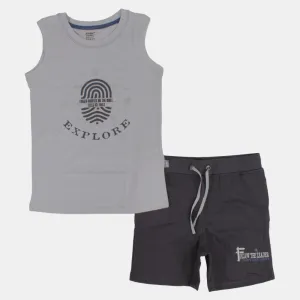 Kids' Boys Sleeveless Cotton Pajama Set – Grey (Explore Theme)