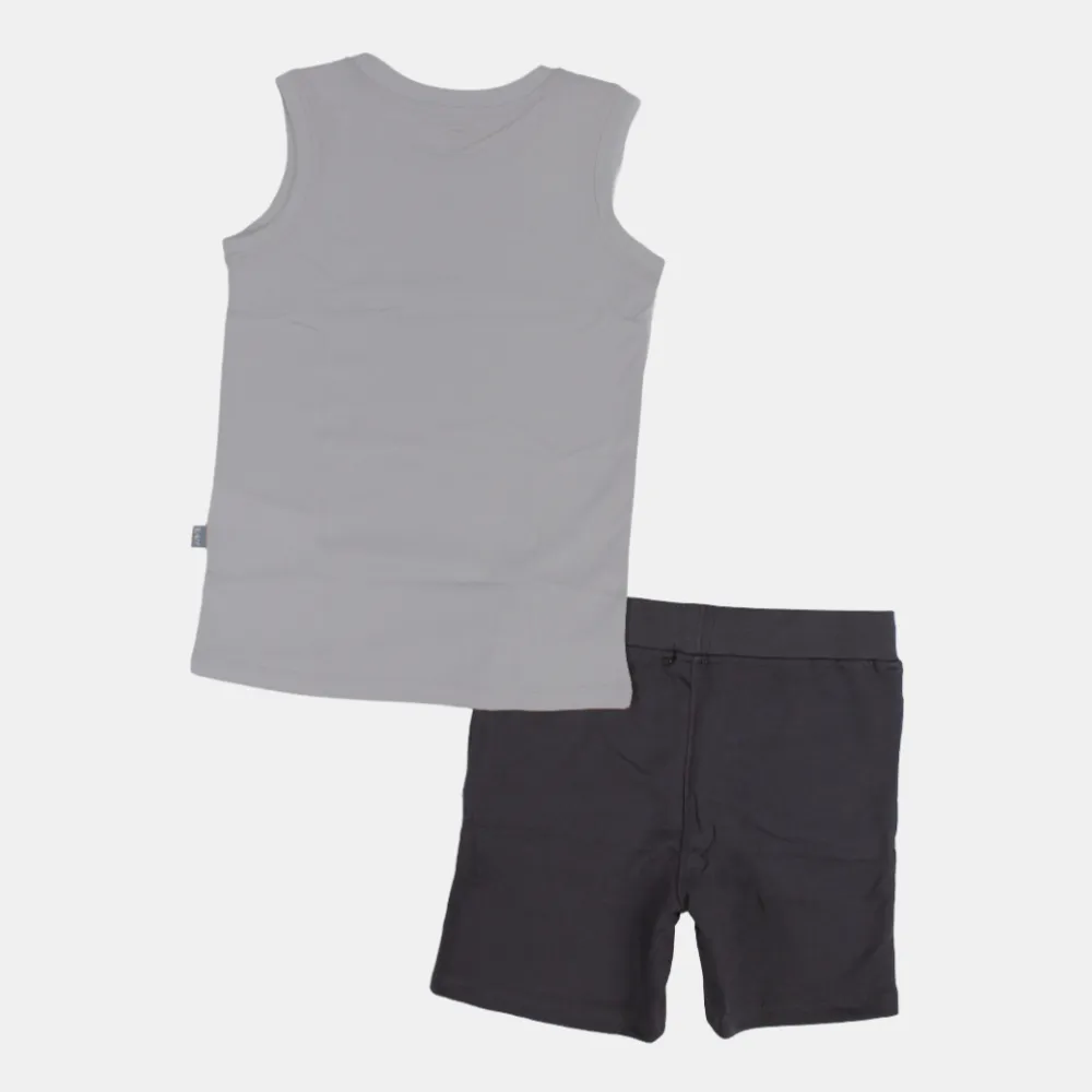 Kids' Boys Sleeveless Cotton Pajama Set – Grey (Explore Theme)