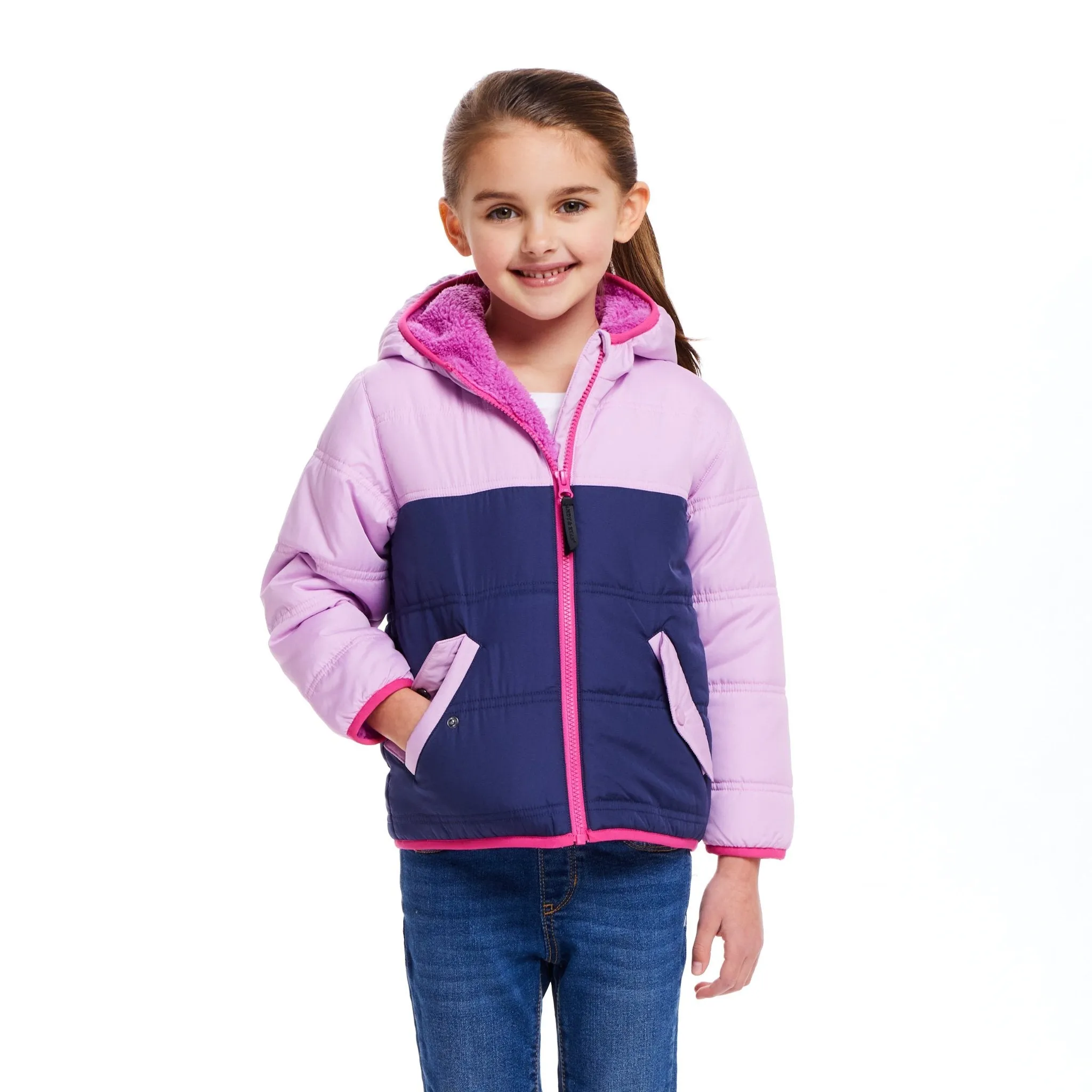 Kids Girls Colorblock Sherpa Jacket | Pink & Purple Babykids_Andy-Evan