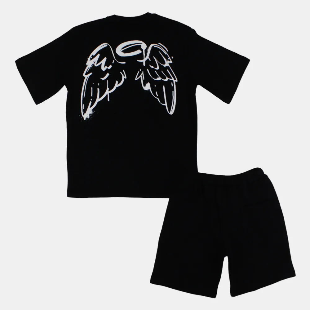 Kids Girls Cotton Short-Sleeved Pajama – Black Funky Design