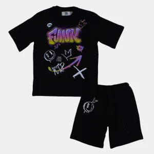 Kids Girls Cotton Short-Sleeved Pajama – Black Funky Design