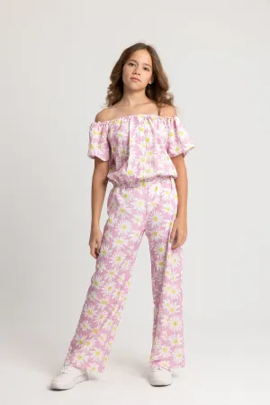 Kids Girls Polyester Outfit Set – 2-Piece Short Sleeve