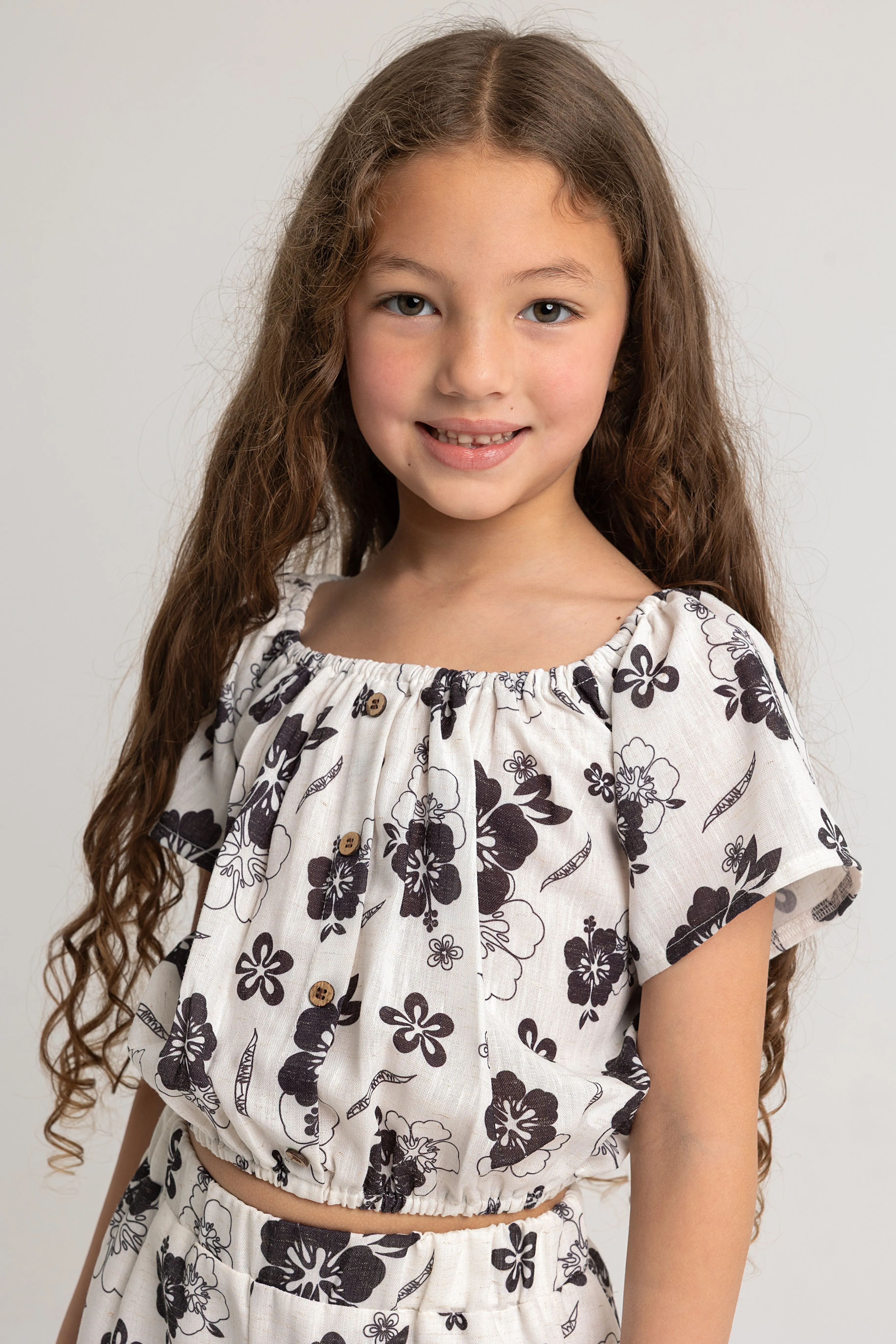 Kids Girls Polyester Outfit Set – Floral Print, 2-Piece Short Sleeve