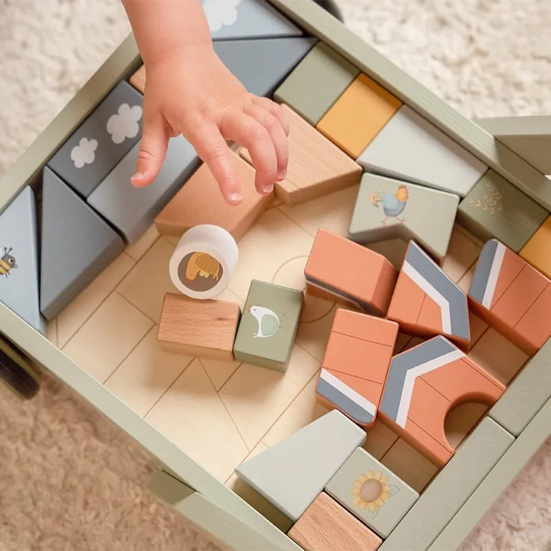 Little Dutch: Push-Along Wooden Block Trolley - Little Farm