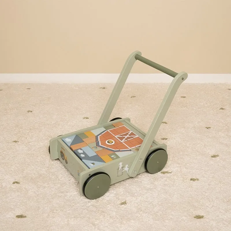 Little Dutch: Push-Along Wooden Block Trolley - Little Farm