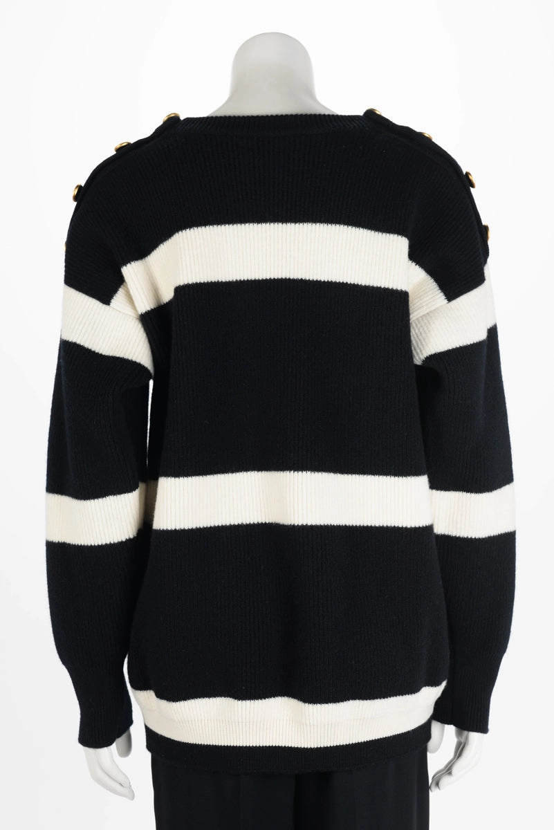 Louis Vuitton Black & White Wool Knit Striped Sweater M
