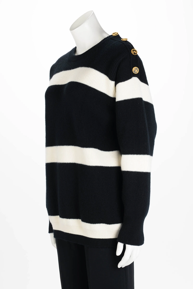 Louis Vuitton Black & White Wool Knit Striped Sweater M