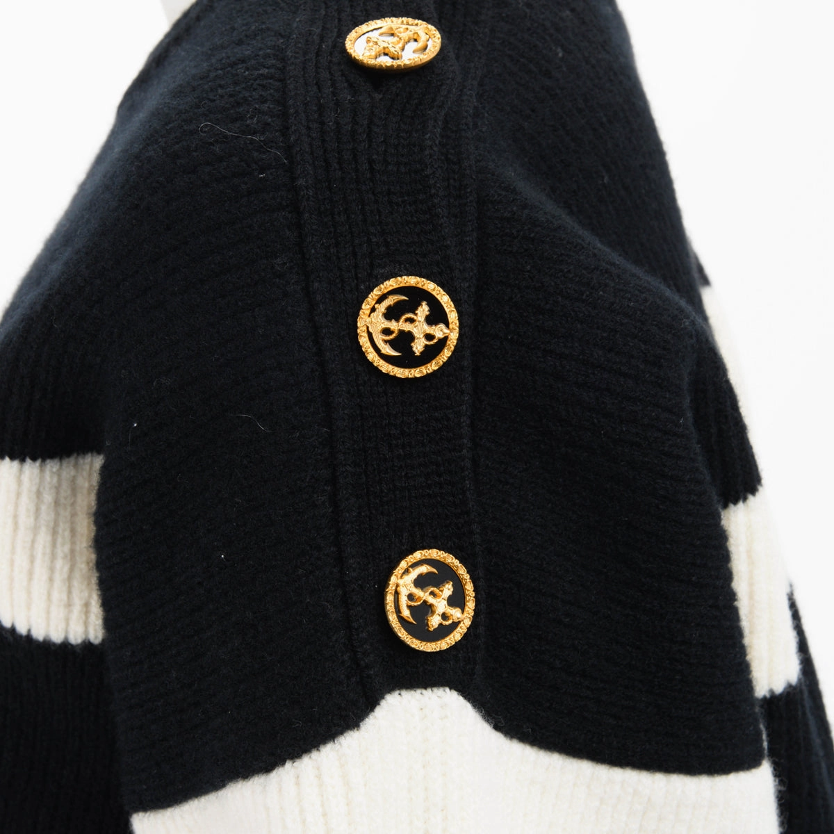 Louis Vuitton Black & White Wool Knit Striped Sweater M