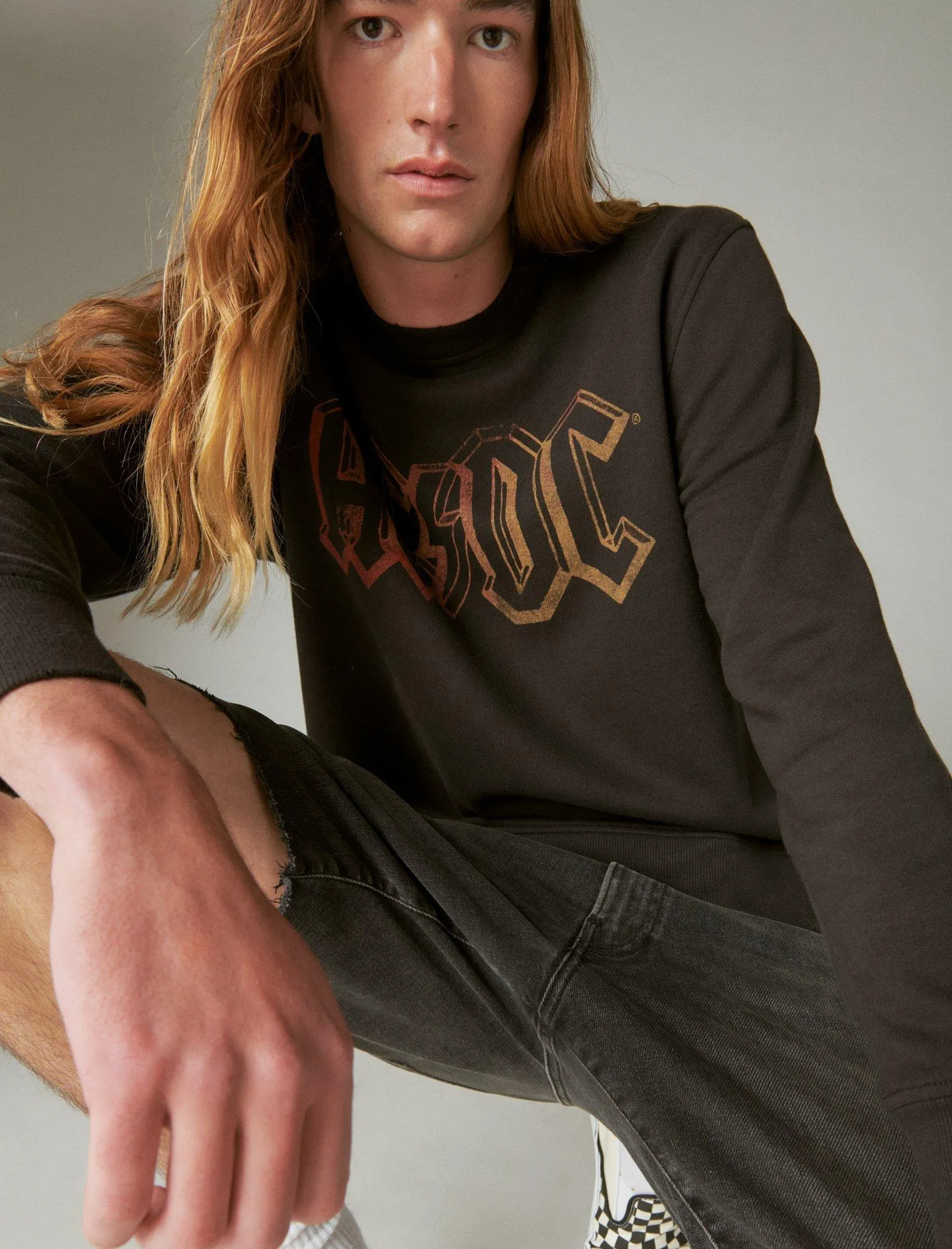 Lucky Brand Ac/dc Oversized Crew Jet Black Lucky Brand