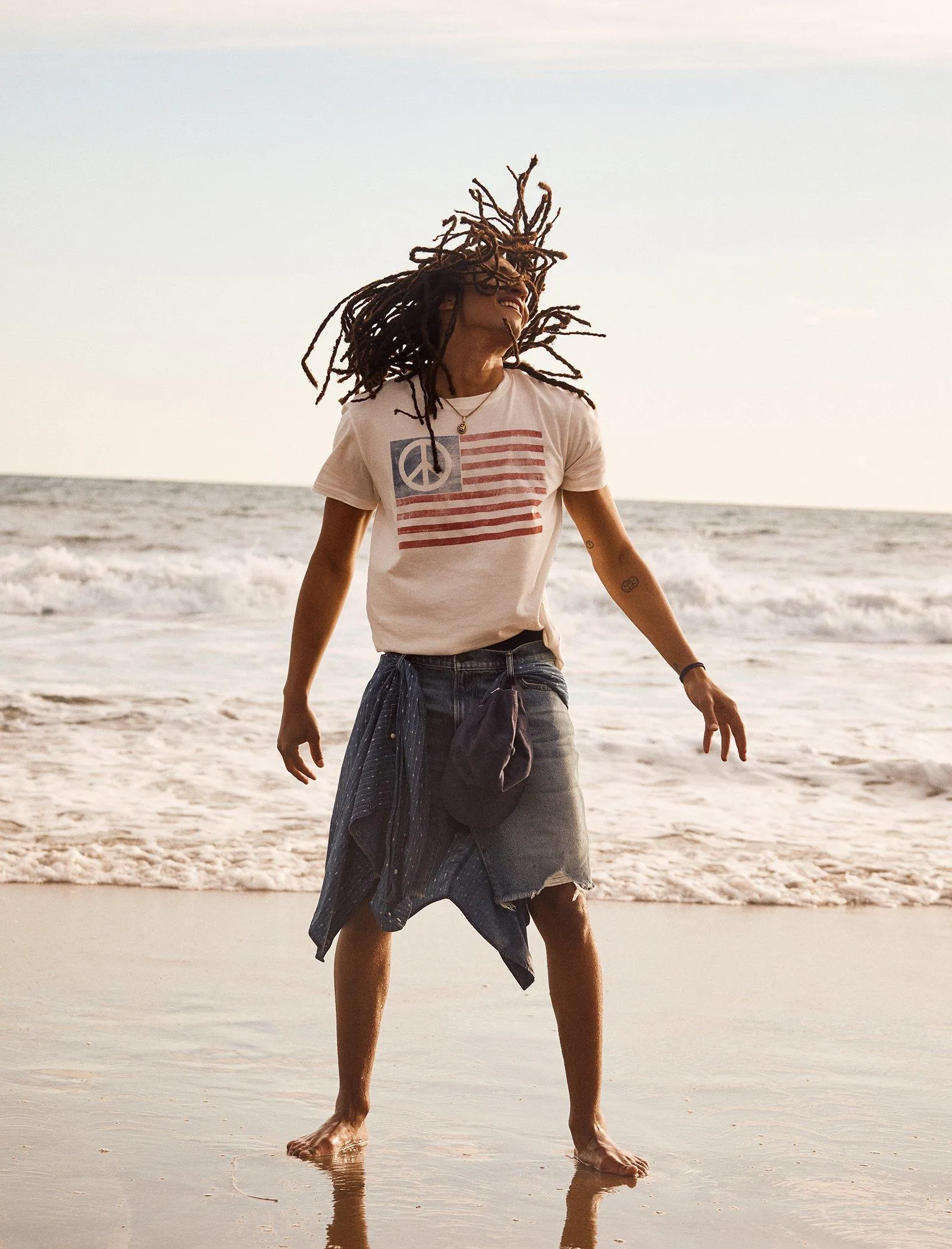 Lucky Brand Peace Flag Tee Blanc De Blanc Lucky Brand