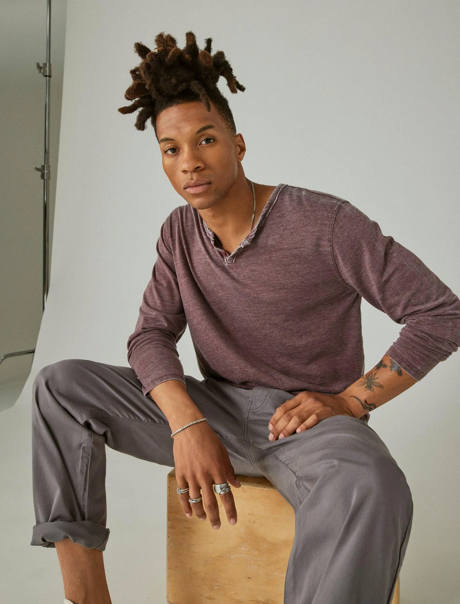 Lucky Brand Venice Burnout Notch Neck Long Sleeve Tee Port Royale Lucky Brand