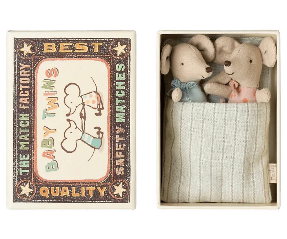 Maileg: Twins, Baby Mice in a Matchbox